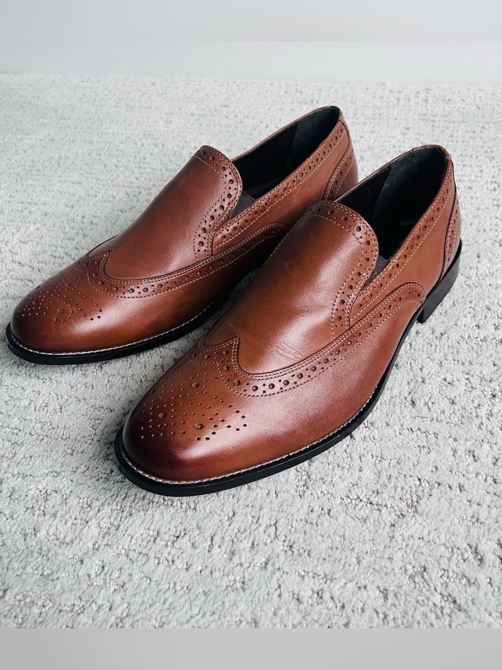 Nunn Bush Men’s Brown Leather Slip-On Wingtip Loafers